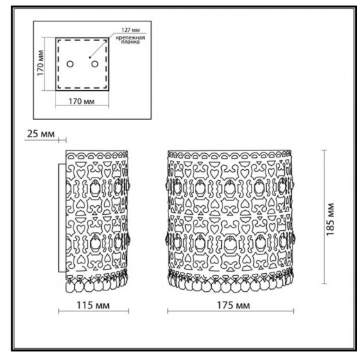 2641/1WB ODL14 593 под бронзу/хрусталь Бра с выкл E14 40W 220V SALONA