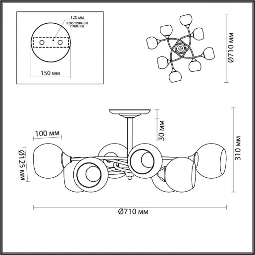 4537/8С COMFI LN21 052 античная бронза Люстра потолочная E27 8*60W 220V DANIELLA