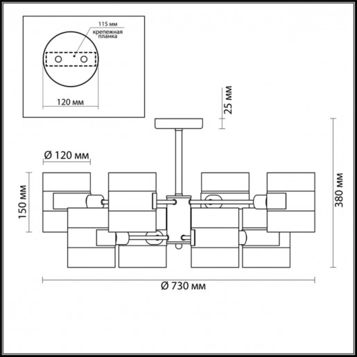 3706/8C LN18 098 хром Люстра потолочная E14 8*40W 220V RUNA