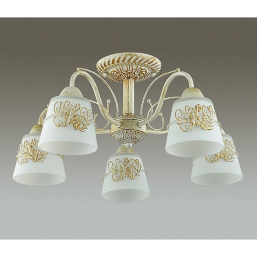 3003/5C LN16 205 белый/зол. патина/стекло/метал.декор Люстра потолочная E14 5*40W 220V VEVA