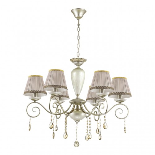 3924/6 ODL18 526 мат.серебро/перламутр/ткань/стекло/хрусталь Люстра IP20 E14 6*40W 220V MARIONETTA