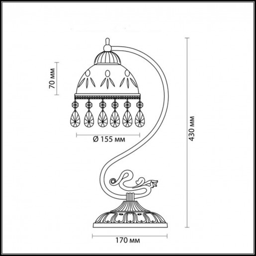 2989/1T LN16 243 бронзовый/стекло/хрусталь Настольная лампа E27 60W 220V AVIFA