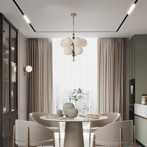 5405/6 MODERN ODL_EX23 35 золотой/серый/зеленый/белый матовый металл/керамика/ткань Люстра E14 6*40W PALLE