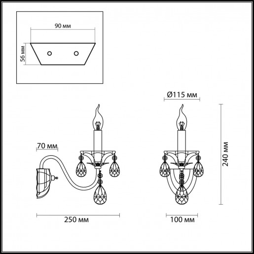4724/1W ODL20 495 золотой/хрусталь Бра E14 1*40W 220V KUVIA