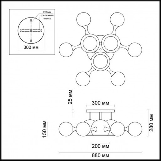 3972/9C ODL18 327 хром/белый Люстра потолочная IP20 E27, E14 3*60W, 6*40W 220V MIOLLA