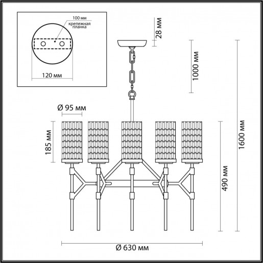 4225/8 MIDCENT ODL21 223 черный/золотист/металл Люстра IP20 8*E14 60W VITTORIA
